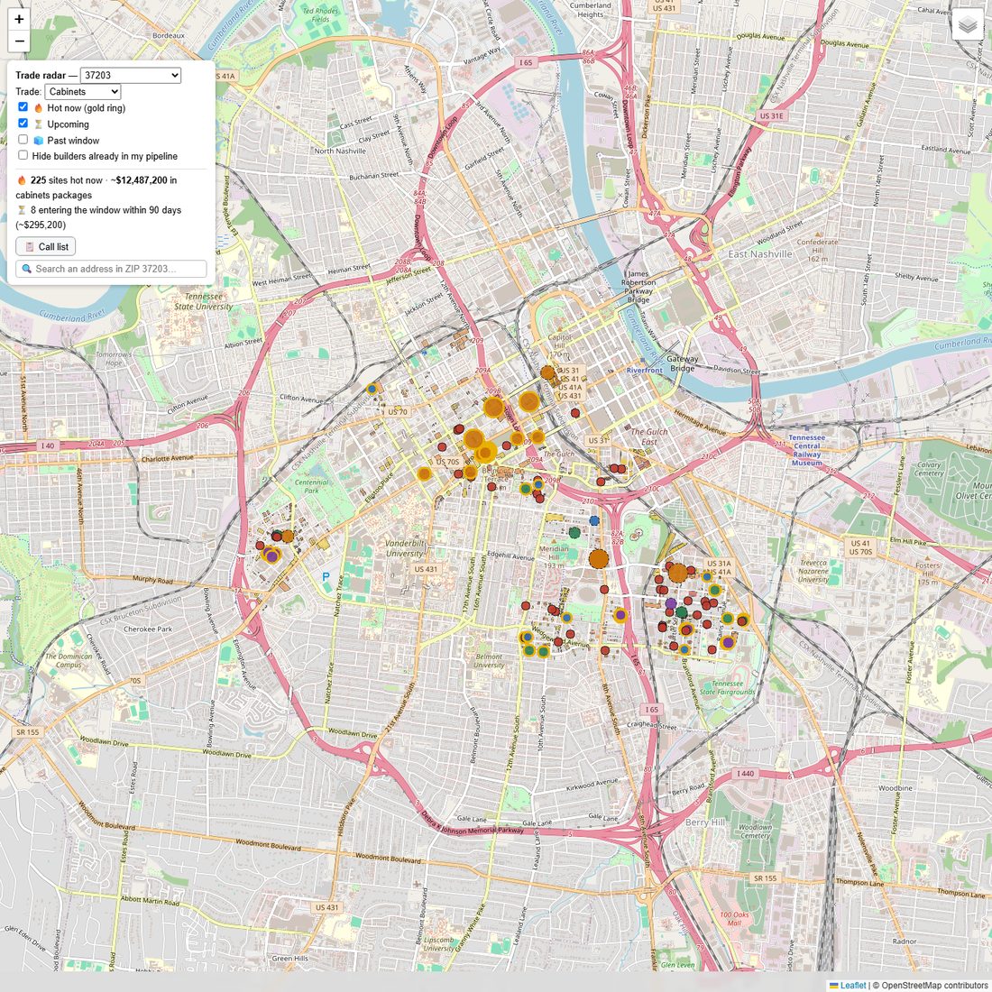 Radar Mountain trade map of Nashville ZIP 37203